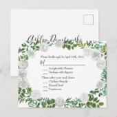 Floral Wedding Black and White Rose Briefkaart (Voorkant / Achterkant)