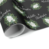 Floral Wedding Black and White Rose Cadeaupapier (Rol Hoek)