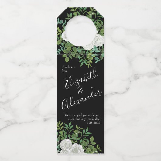 Floral Wedding Black and White Rose Flessenhanger (Voorkant)