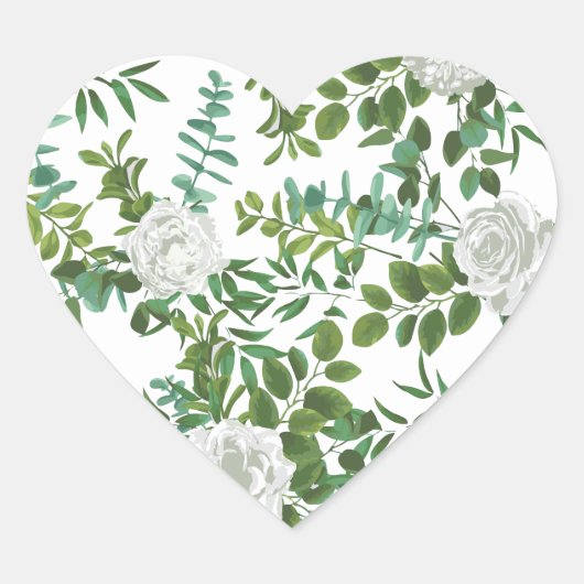 Floral Wedding Black and White Rose Hart Sticker (Voorkant)