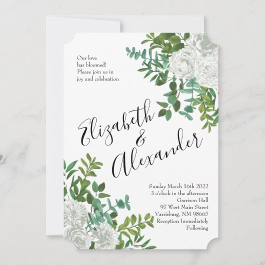 Floral Wedding Black and White Rose Kaart (Voorkant)