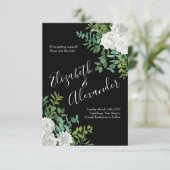 Floral Wedding Black and White Rose Kaart (Staand voorkant)