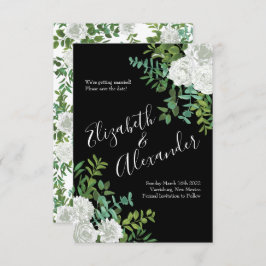 Floral Wedding Black and White Rose Kaart