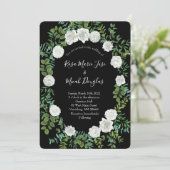 Floral Wedding Black and White Rose Kaart (Staand voorkant)
