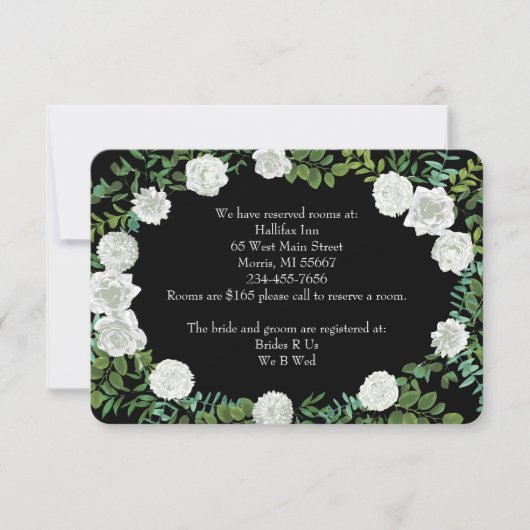 Floral Wedding Black and White Rose Kaart (Voorkant)