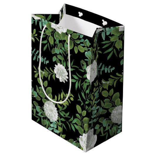 Floral Wedding Black and White Rose Medium Cadeauzakje (Achterkant Gekanteld)