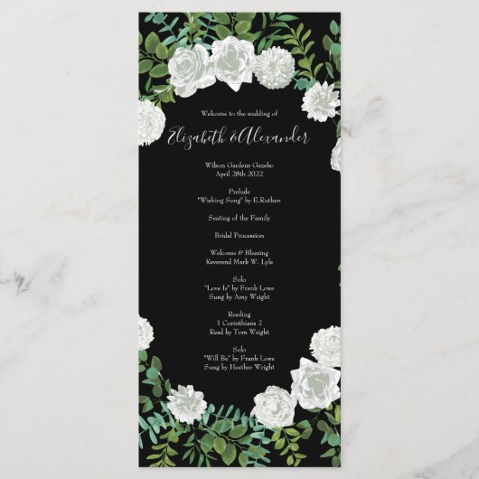 Floral Wedding Black and White Rose Menu (Voorkant)