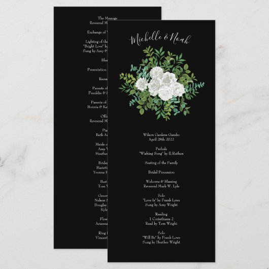 Floral Wedding Black and White Rose Menu (Voorkant / Achterkant)