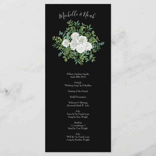 Floral Wedding Black and White Rose Menu (Voorkant)