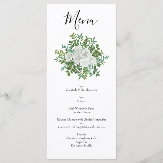 Floral Wedding Black and White Rose Menu (Voorkant)