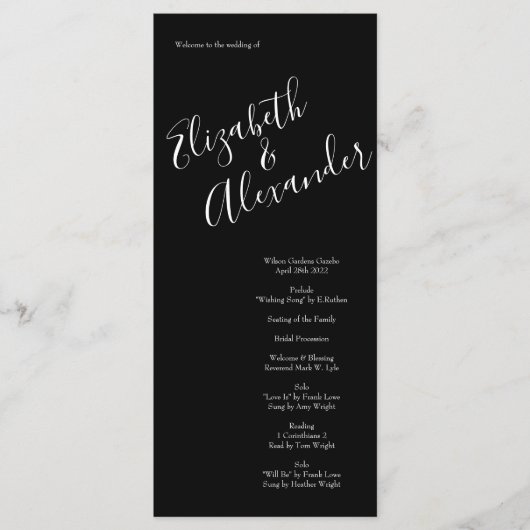 Floral Wedding Black and White Rose Menu (Voorkant)