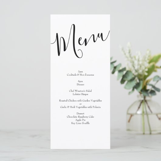 Floral Wedding Black and White Rose Menu (Staand voorkant)