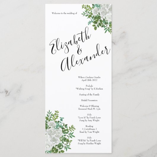 Floral Wedding Black and White Rose Menu (Voorkant)