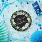 Floral Wedding Black and White Rose Papieren Bordje (Feest)