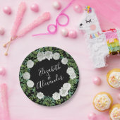 Floral Wedding Black and White Rose Papieren Bordje (Feest)