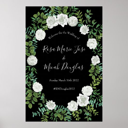 Floral Wedding Black and White Rose Poster (Voorkant)