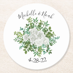 Floral Wedding Black and White Rose Ronde Kartonnen Onderzetter