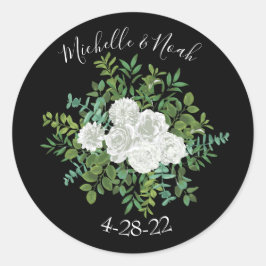 Floral Wedding Black and White Rose Ronde Sticker