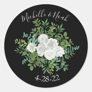 Floral Wedding Black and White Rose Ronde Sticker