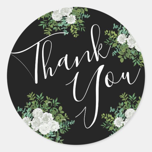 Floral Wedding Black and White Rose Ronde Sticker (Voorkant)