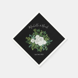 Floral Wedding Black and White Rose Servet