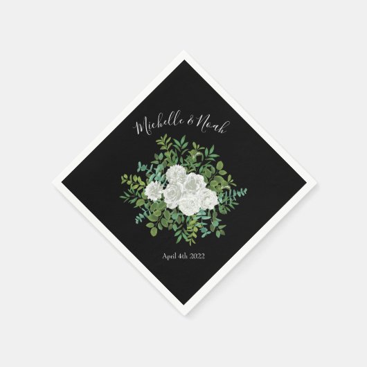 Floral Wedding Black and White Rose Servet (Hoek)