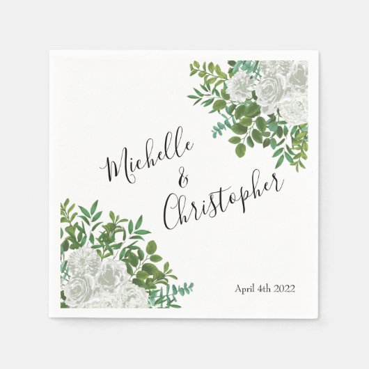 Floral Wedding Black and White Rose Servet (Voorkant)