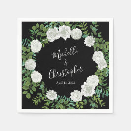 Floral Wedding Black and White Rose Servet