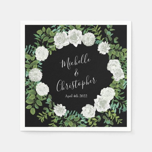 Floral Wedding Black and White Rose Servet (Voorkant)