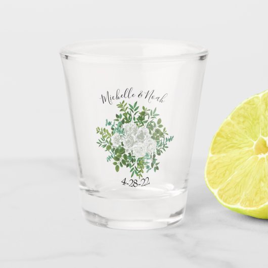 Floral Wedding Black and White Rose Shot Glas (Voorkant)