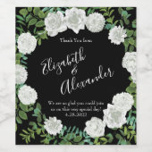 Floral Wedding Black and White Rose Wijn Etiket (Enkel label)