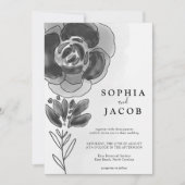Floral Wedding Black and White Waterverf Kaart (Voorkant)