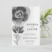 Floral Wedding Black and White Waterverf Kaart (Staand voorkant)