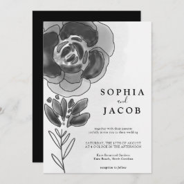 Floral Wedding Black and White Waterverf Kaart