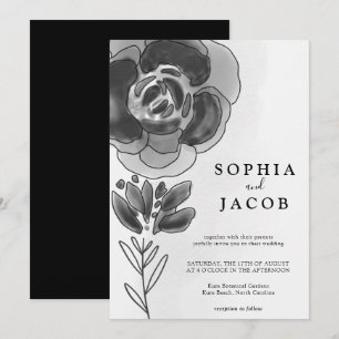 Floral Wedding Black and White Waterverf Kaart