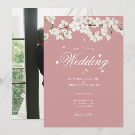  Floral Wedding Blossom Dusty Roos Foto Kaart (Voorkant / Achterkant)