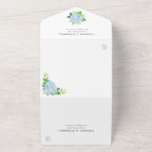 Floral Wedding Blue Hydrangea Waterverf All In One Uitnodiging (Buitenkant)