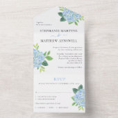 Floral Wedding Blue Hydrangea Waterverf All In One Uitnodiging (Binnen)
