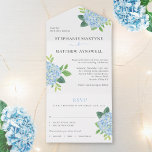 Floral Wedding Blue Hydrangea Waterverf All In One Uitnodiging<br><div class="desc">Deze trouwuitnodigingen zijn voorzien van een modern waterverf blauw brandkrans met bladeren en bladeren. Personaliseer met jouw tekst. Matchingkantoorbenodigdheden zijn ook beschikbaar.</div>