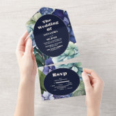 Floral Wedding Blue Hydrangea Waterverf All In One Uitnodiging (Afscheurbaar)