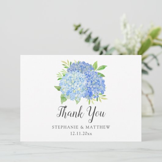 Floral Wedding Blue Hydrangea Waterverf Bedankkaart (Staand voorkant)