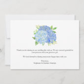 Floral Wedding Blue Hydrangea Waterverf Bedankkaart (Achterkant)