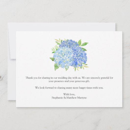 Floral Wedding Blue Hydrangea Waterverf Bedankkaart (Achterkant)