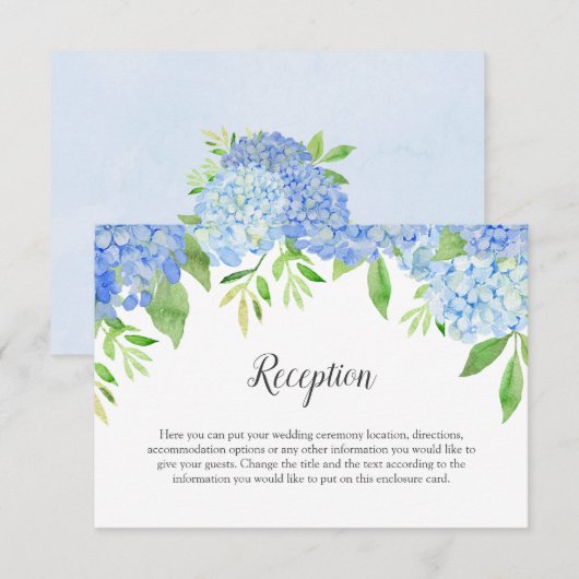 Floral Wedding Blue Hydrangea Waterverf Informatiekaartje (Voorkant / Achterkant)