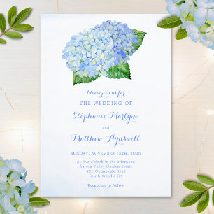 Floral Wedding Blue Hydrangea Waterverf Kaart