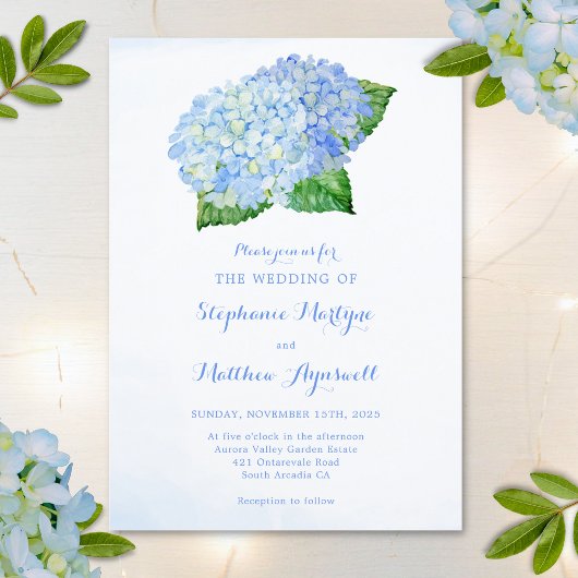 Floral Wedding Blue Hydrangea Waterverf Kaart