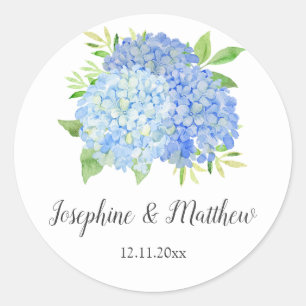 Floral Wedding Blue Hydrangea Waterverf Ronde Sticker