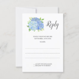 Floral Wedding Blue Hydrangea Waterverf RSVP Kaartje