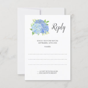 Floral Wedding Blue Hydrangea Waterverf RSVP Kaartje