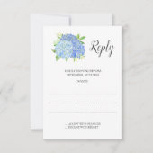 Floral Wedding Blue Hydrangea Waterverf RSVP Kaartje (Voorkant)